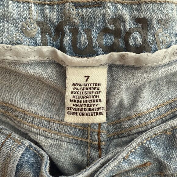 Vtg Mudd Jeans Size 7 Super Low Rise Flare Light Wash Denim Y2K Decorati… - Picture 8 of 9